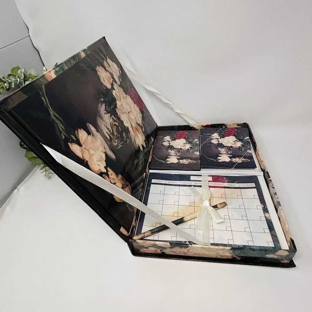 Vintage Manet Vase with Peonies Stationery Box Set Writing Paper Desk Organizer